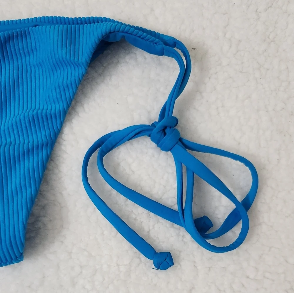 New!Frankie's Bikinis Sky Ribbed Triangle‎ Bikini Bottom